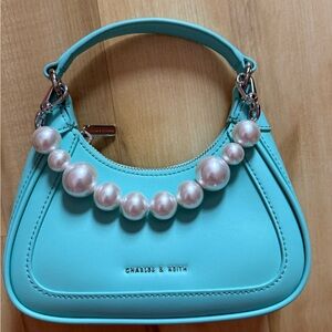 Charles & Keith Aqua Shoulder Bag with Pearl Accents